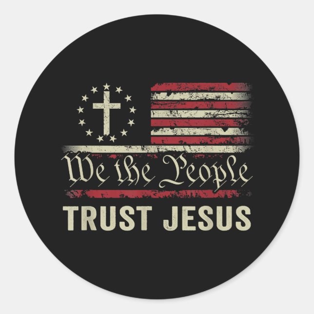 Pegatina Redonda Nosotros confiamos en Jesús - Bandera de los Estad (Anverso)