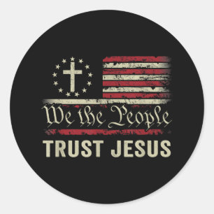 Pegatina Redonda Nosotros confiamos en Jesús - Bandera de los Estad