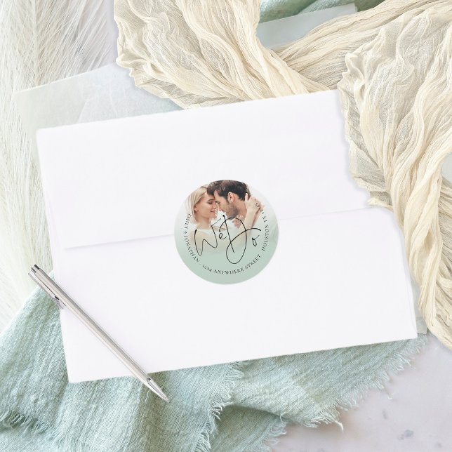 Pegatina Redonda Nosotros hacemos Boda verde de dirección de devolu (Subido por el creador)