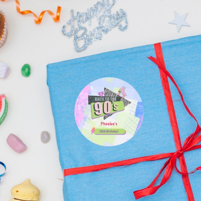 Pegatina Redonda Nostálgico de vuelta a la fiesta de cumpleaños ret (Subido por el creador)