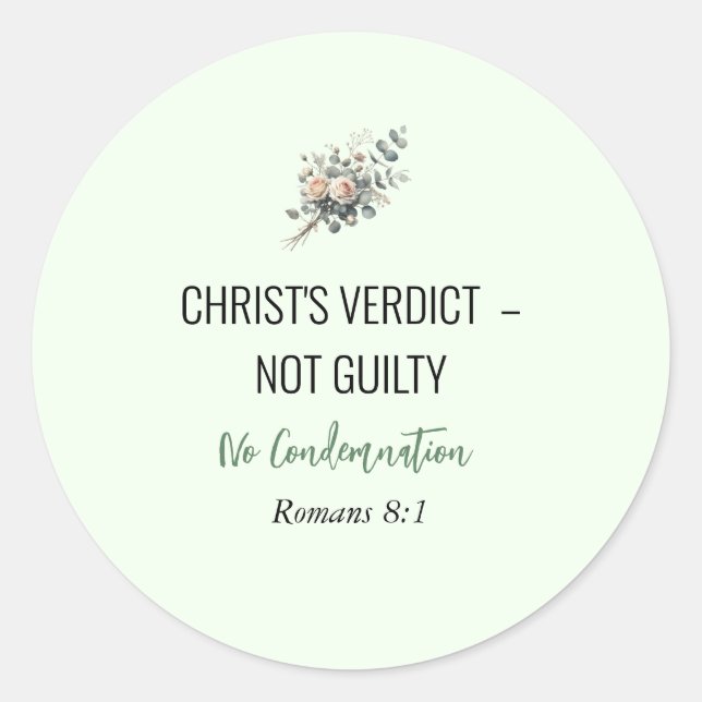 Pegatina Redonda Not Guilty in Christ – Christian Affirmation Stick (Anverso)