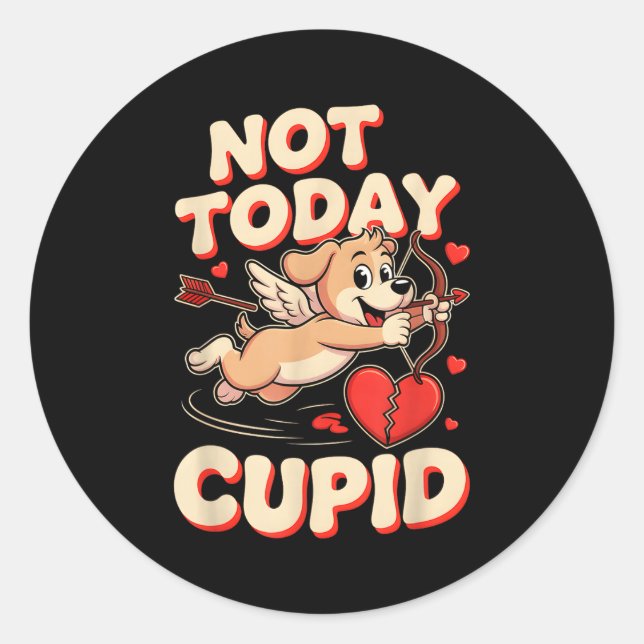 Pegatina Redonda Not Today Cud Funny Puppy Anti Valentine Retro Car (Anverso)