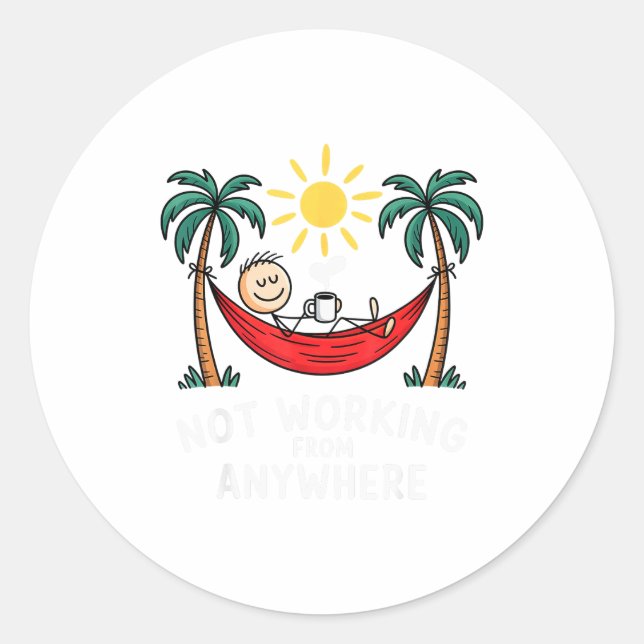Pegatina Redonda Not Working From Anywhere Funny Hammock 2025  (Anverso)