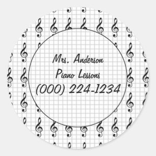 Pegatina Redonda Nota Clef sobre papel gráfico - Profesor de piano