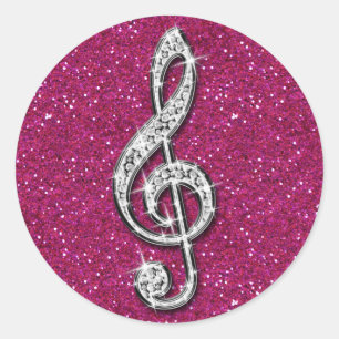 Pegatina Redonda Nota de música Glitzy Sparkly Diamond impresa