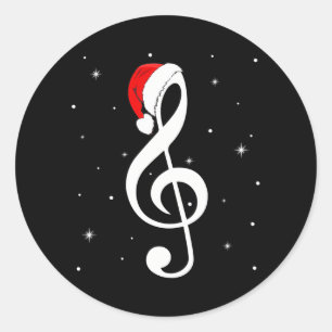 Pegatina Redonda Nota musical Santa Hat Music Lover Merry