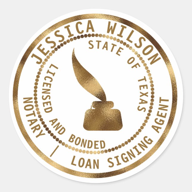Pegatina Redonda Notario Agente de firma de préstamos públicos Vola (Anverso)