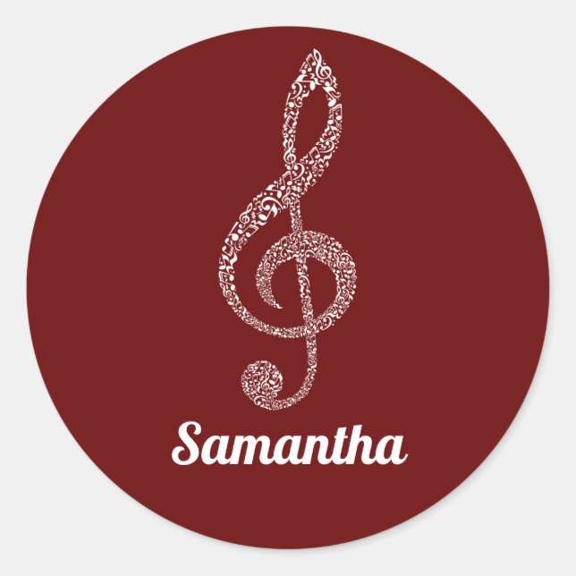 Pegatina Redonda Notas Blancas Simple Modern Treble Clef Ilustradas (Anverso)