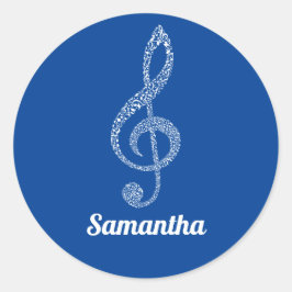 Pegatina Redonda Notas Blancas Simple Modern Treble Clef Ilustradas