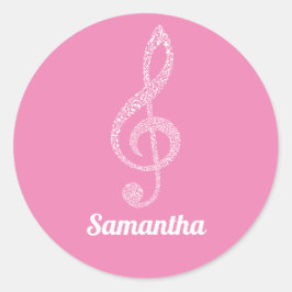 Pegatina Redonda Notas Blancas Simple Modern Treble Clef Ilustradas