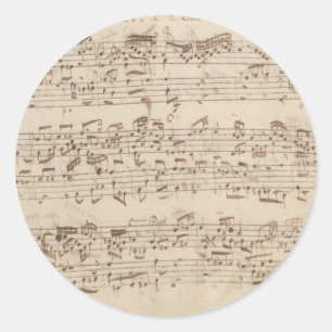 Pegatina Redonda Notas de Música Antiguas - Hoja de Música de Bach