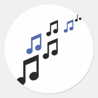 Pegatina Redonda notas de música azul negra