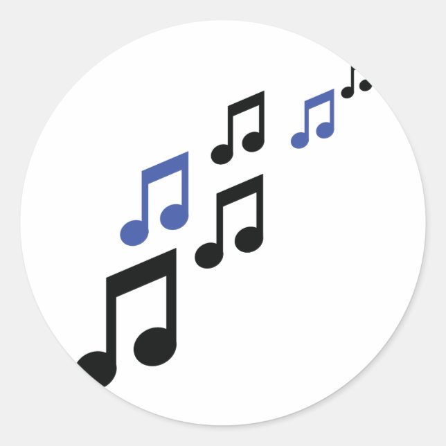Pegatina Redonda notas de música azul negra (Anverso)