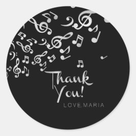 Pegatina Redonda Notas de Silver Music, Personalizadas Gracias