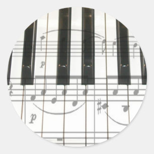 Pegatina Redonda Notas del teclado y de la música de piano