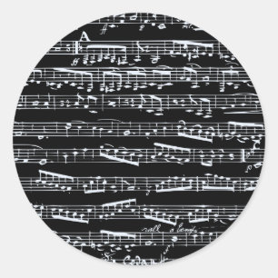 Pegatina Redonda Notas musicales en blanco y negro