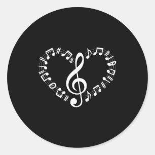 Pegatina Redonda Notas Musicales En Forma De Corazón Amantes De La