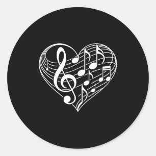Pegatina Redonda Notas Musicales En Forma De Corazón Día De San Val