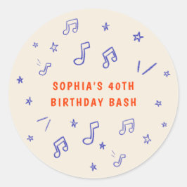 Pegatina Redonda Notas Musicales Ilustraciones Dibujadas a Mano Cum