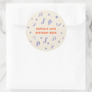 Pegatina Redonda Notas Musicales Ilustraciones Dibujadas a Mano Cum