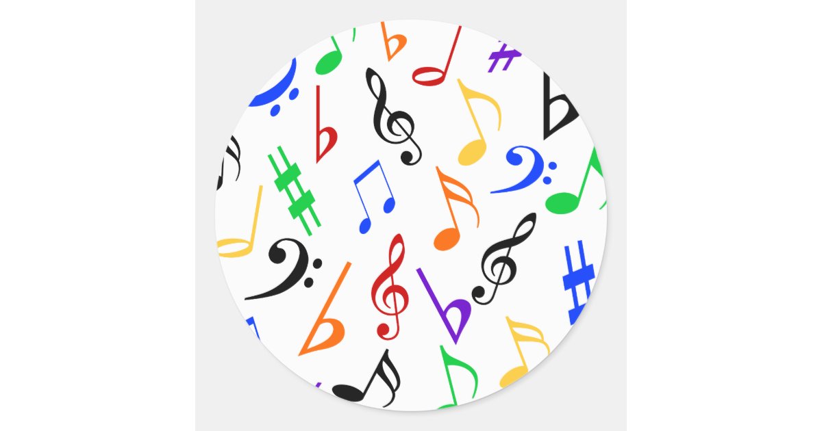 Pegatina Redonda Notas musicales Pegatinas musicales Multi Zazzle.es