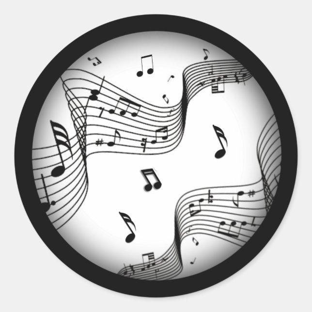 Pegatina Redonda Notas musicales sobre blanco (Anverso)