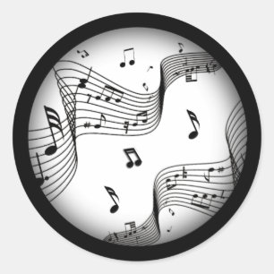 Pegatina Redonda Notas musicales sobre blanco