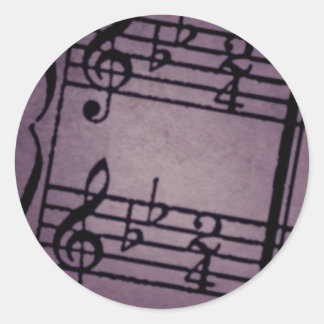 Pegatina Redonda Notas musicales sobre el púrpura duro