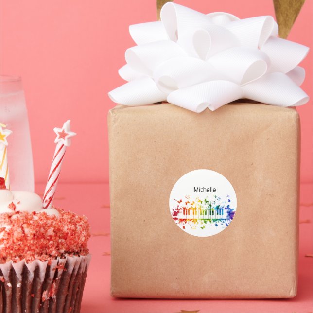 Pegatina Redonda Notas Musicales y Teclas de Piano Negro y Dorado (Fiesta)