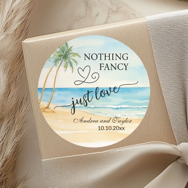 Pegatina Redonda Nothing Fancy Just Love Beach Palm Trees Wedding (Subido por el creador)
