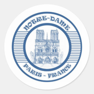 PEGATINA REDONDA NOTRE-DAME PARIS BLUE
