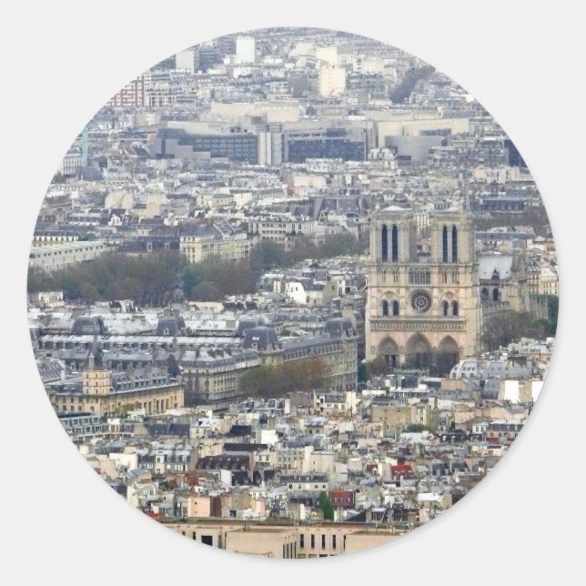 Pegatina Redonda Notre Dame Paris Francia (Anverso)