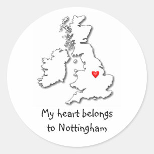 Pegatina Redonda Nottingham, mi corazón pertenece