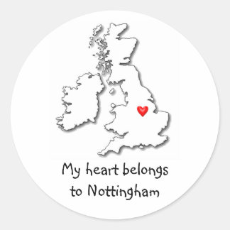 Pegatina Redonda Nottingham, mi corazón pertenece