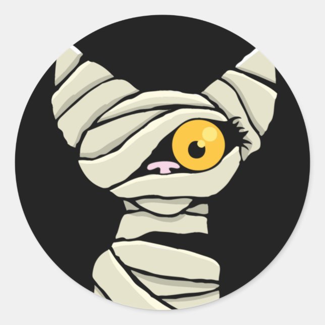 Pegatina Redonda Novedad de Halloween con gato personalizado Mummy (Anverso)