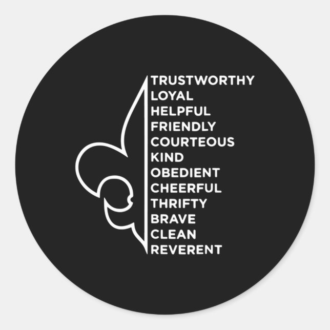 Pegatina Redonda Novedad de Scout Law Scouts Confiable Loyal Helpf (Anverso)