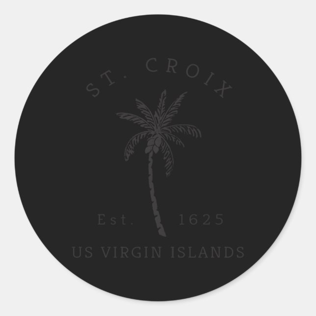 Pegatina Redonda Novedad St Croix Usvi Beach Palm Tree (Anverso)