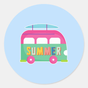 Pegatina Redonda Novedad Summer Cute Campervan