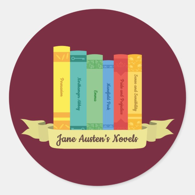 Pegatina Redonda Novelas de Jane Austen III (Anverso)