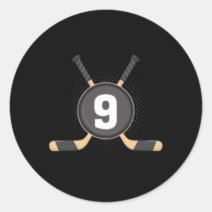 Pegatina Redonda Noveno cumpleaños Hockey sobre hielo 9 años Birthd