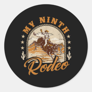 Pegatina Redonda Noveno Rodeo Retro Western 9 cumpleaños País