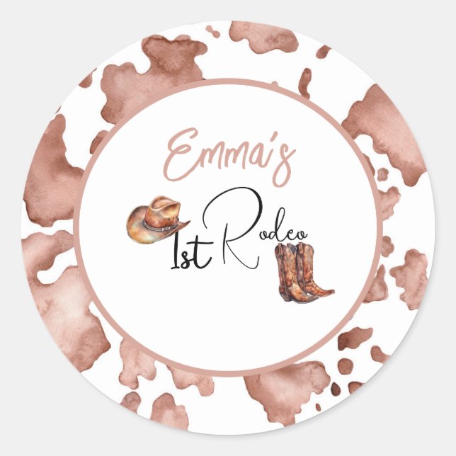 Pegatina Redonda Novia 1.ᵉʳ Rodeo Primer Cumpleaños (Anverso)