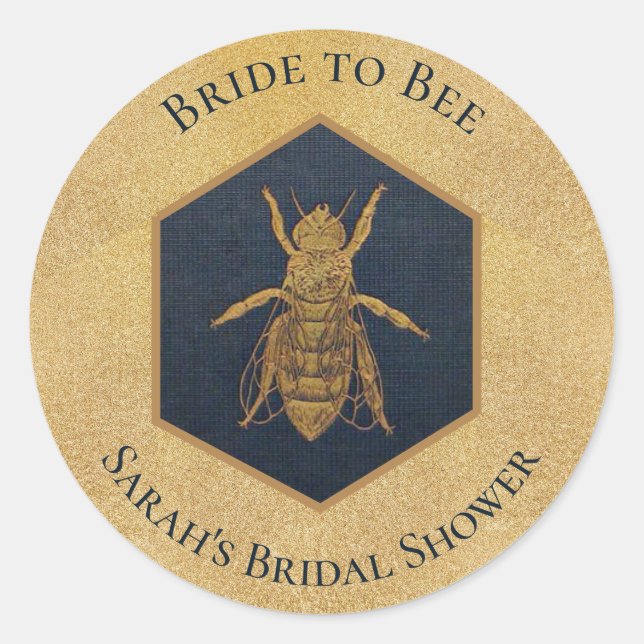 Pegatina Redonda Novia a Bee Honeycomb Bridal Shower Gold Honey (Anverso)