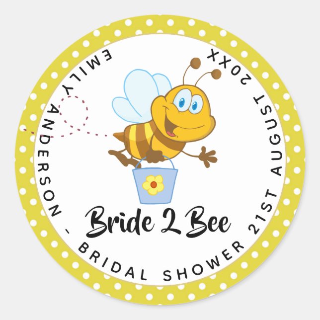 Pegatina Redonda Novia a Boda de la BEE Ducha de novia Cuto amarill (Anverso)