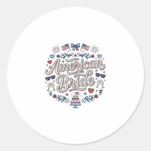 Pegatina Redonda Novia Americana Diseño Vectorial de Boda Patriótic