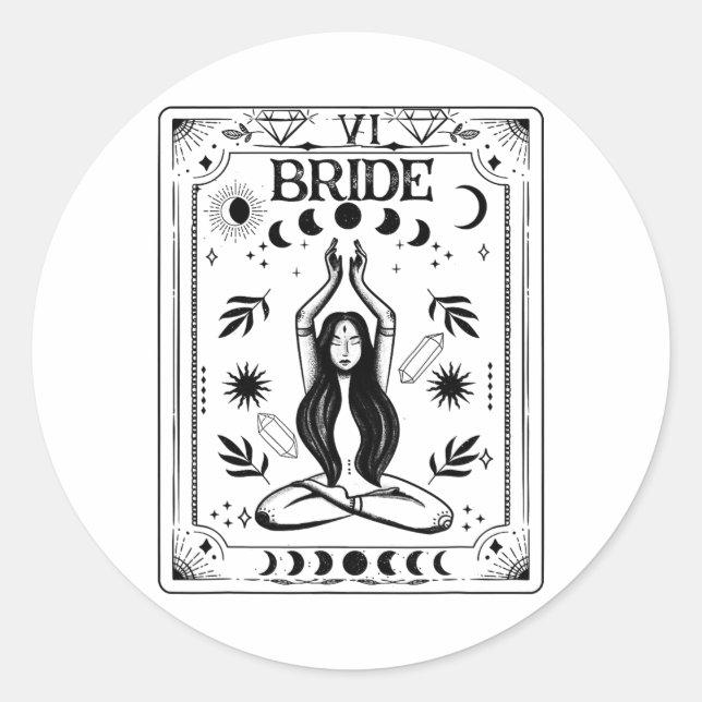Pegatina Redonda Novia Bruja Coven Tarot Celestial Gótico Soltero (Anverso)