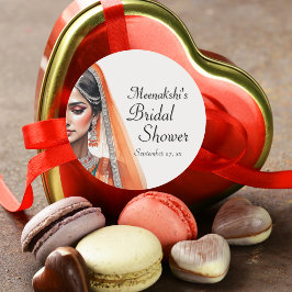 Pegatina Redonda Novia con Lehenga Choli Fiesta de Despedida de Sol