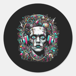 Pegatina Redonda Novia Cyberpunk de Frankenstein
