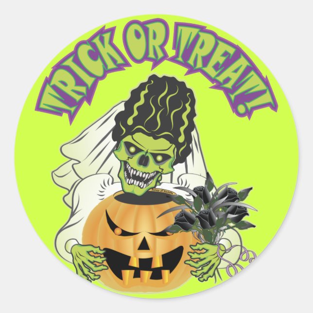 Pegatina Redonda Novia de Frankenstein Skull (Anverso)