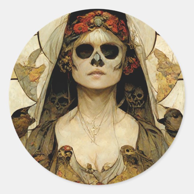 Pegatina Redonda Novia De La Muerte Horror Gótico (Anverso)